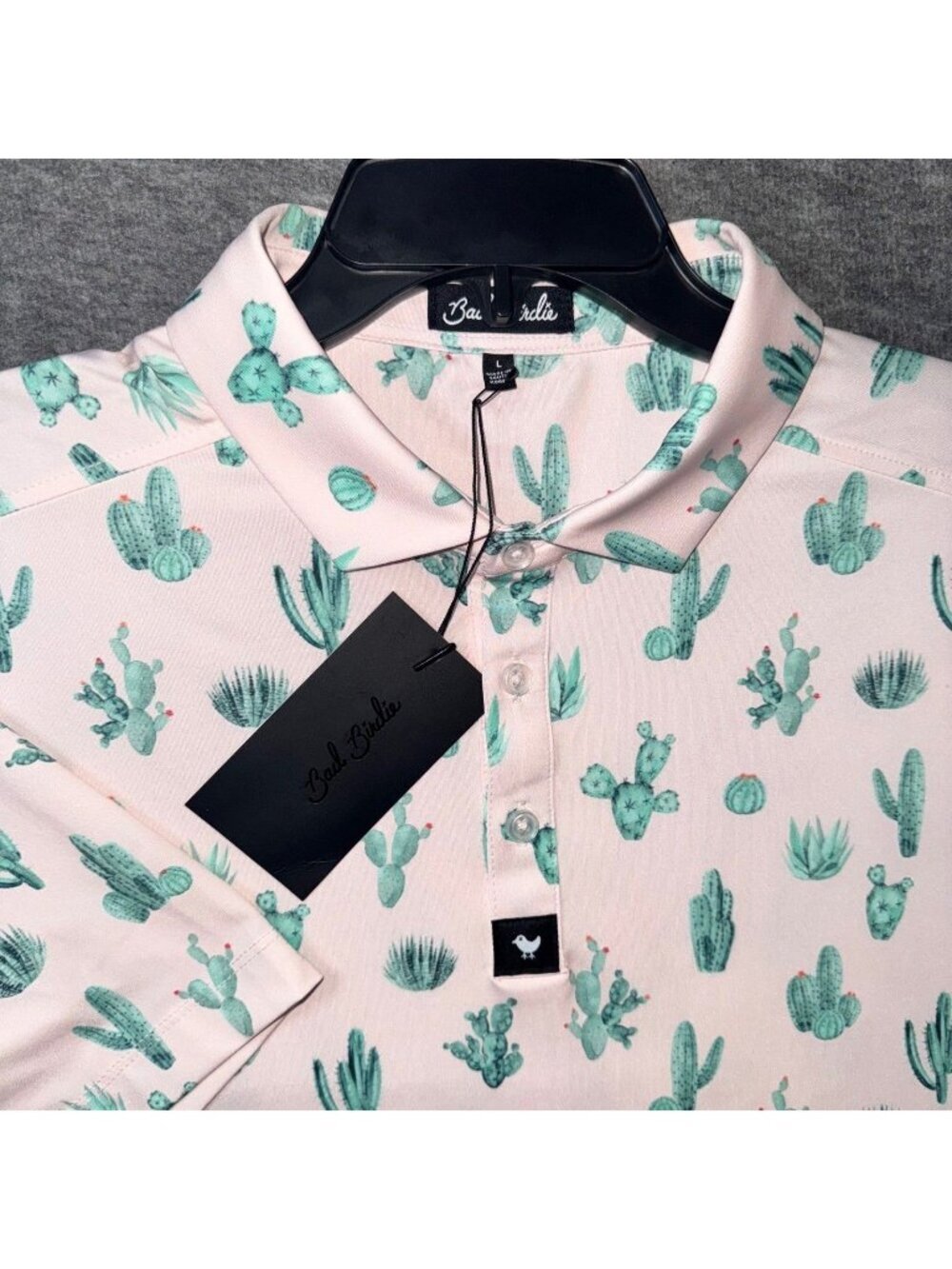 Bad Birdie Core Polo Golf Shirt Thorn in Your Side Cactus Print Mens Large NEW